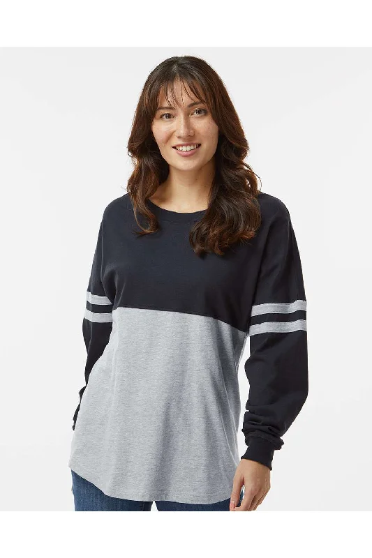 Women's T - shirt with a flapped pocketBoxercraft Womens Pom Pom Long Sleeve Crewneck T-Shirt - Black/Oxford Grey Women's T - shirt with a flapped pocketBoxercraft Womens Pom Pom Long Sleeve Crewneck T-Shirt - Black/Oxford Grey