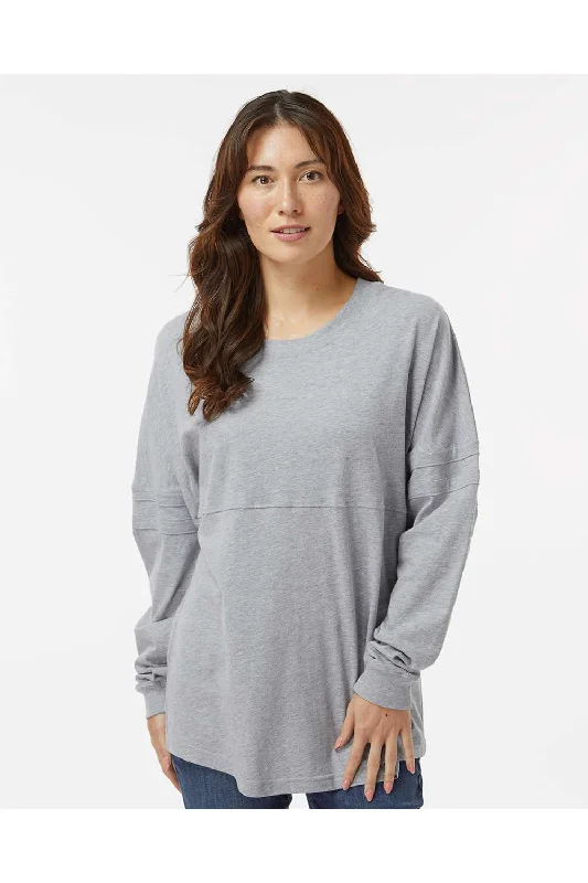 Women's T - shirt with a metallic - colored threadBoxercraft Womens Pom Pom Long Sleeve Crewneck T-Shirt - Heather Oxford Grey Women's T - shirt with a metallic - colored threadBoxercraft Womens Pom Pom Long Sleeve Crewneck T-Shirt - Heather Oxford Grey