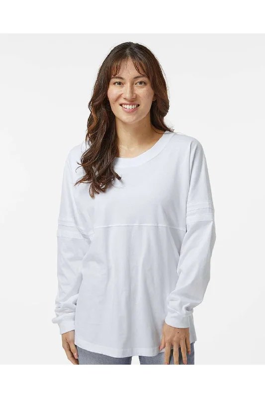 Women's T - shirt with a patch pocketBoxercraft Womens Pom Pom Long Sleeve Crewneck T-Shirt - White Women's T - shirt with a patch pocketBoxercraft Womens Pom Pom Long Sleeve Crewneck T-Shirt - White