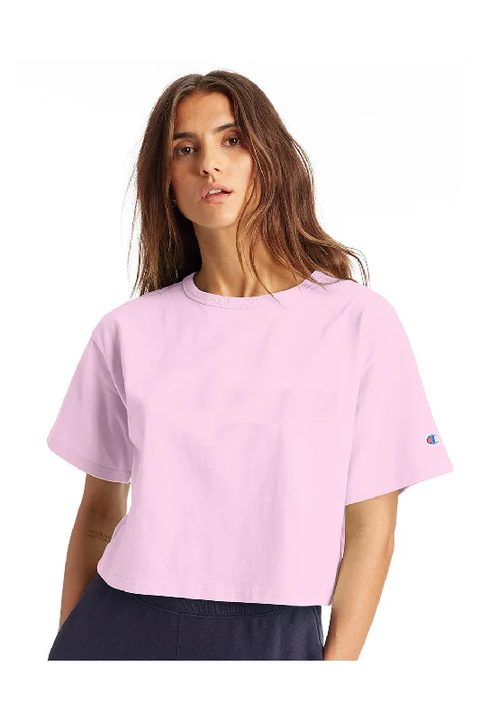 Open - work women's T - shirt with a lace - like patternChampion Womens Heritage Cropped Short Sleeve Crewneck T-Shirt - Candy Pink Open - work women's T - shirt with a lace - like patternChampion Womens Heritage Cropped Short Sleeve Crewneck T-Shirt - Candy Pink