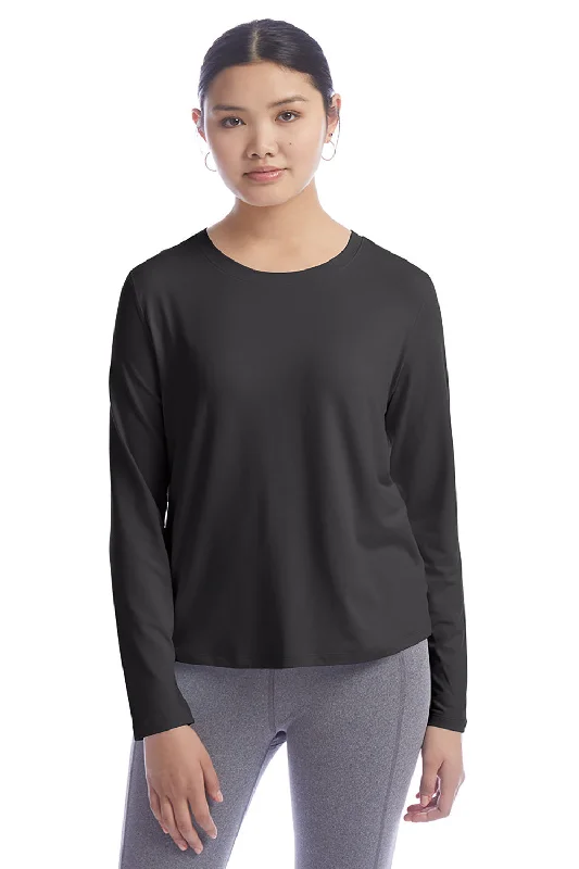 Women's T - shirt with a cut - out detailChampion Womens Sport Soft Touch Long Sleeve Crewneck T-Shirt - Black Women's T - shirt with a cut - out detailChampion Womens Sport Soft Touch Long Sleeve Crewneck T-Shirt - Black