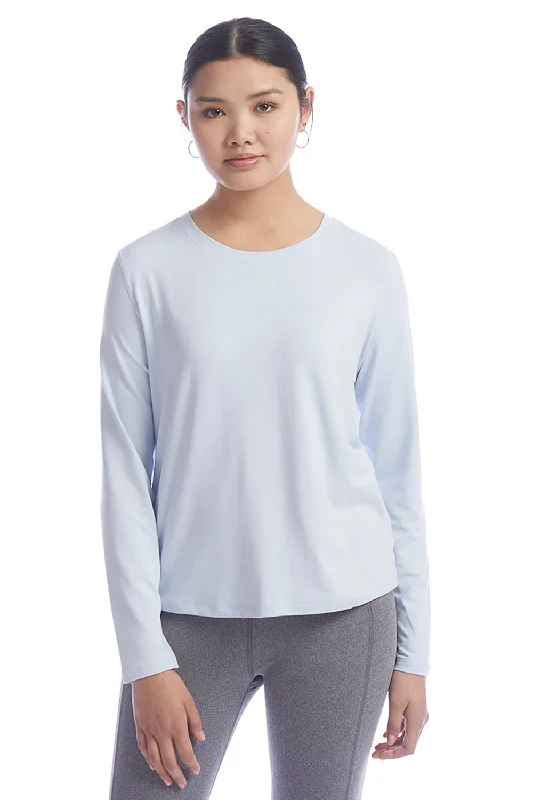 Printed women's T - shirt with a retro - inspired patternChampion Womens Sport Soft Touch Long Sleeve Crewneck T-Shirt - Collage Blue Printed women's T - shirt with a retro - inspired patternChampion Womens Sport Soft Touch Long Sleeve Crewneck T-Shirt - Collage Blue