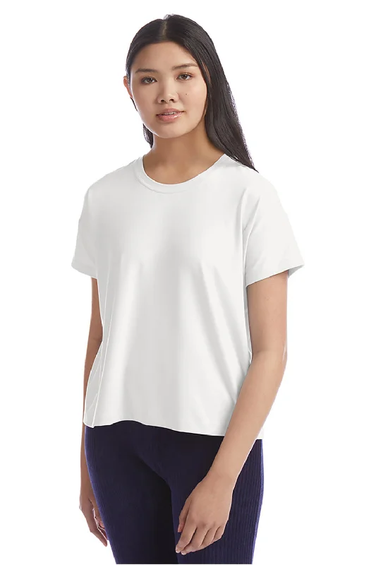 Cropped women's T - shirt with a ruffled hemChampion Womens Sport Soft Touch Short Sleeve Crewneck T-Shirt - White Cropped women's T - shirt with a ruffled hemChampion Womens Sport Soft Touch Short Sleeve Crewneck T-Shirt - White