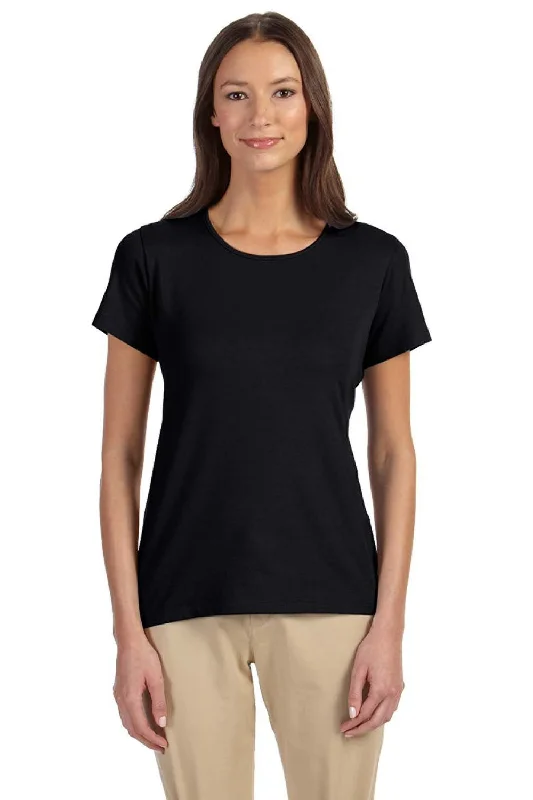 Women's T - shirt with a crocheted detailDevon & Jones Womens Perfect Fit Short Sleeve Crewneck T-Shirt - Black Women's T - shirt with a crocheted detailDevon & Jones Womens Perfect Fit Short Sleeve Crewneck T-Shirt - Black
