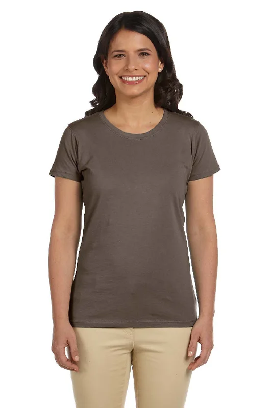 Mock neck women's T - shirt for a modern twistEconscious Womens Heather Sueded Short Sleeve Crewneck T-Shirt - Meteorite Brown Mock neck women's T - shirt for a modern twistEconscious Womens Heather Sueded Short Sleeve Crewneck T-Shirt - Meteorite Brown