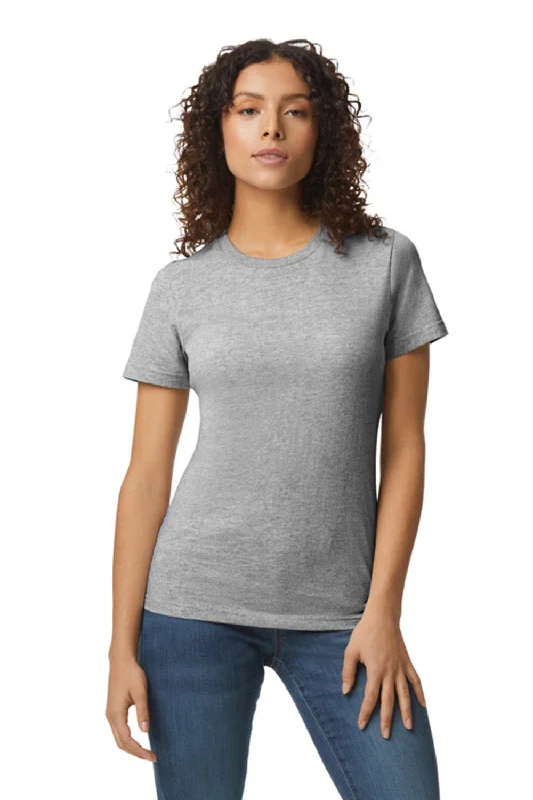 Cropped women's T - shirt with a ruffled hemGildan Womens Softstyle Short Sleeve Crewneck T-Shirt - Sport Grey Cropped women's T - shirt with a ruffled hemGildan Womens Softstyle Short Sleeve Crewneck T-Shirt - Sport Grey