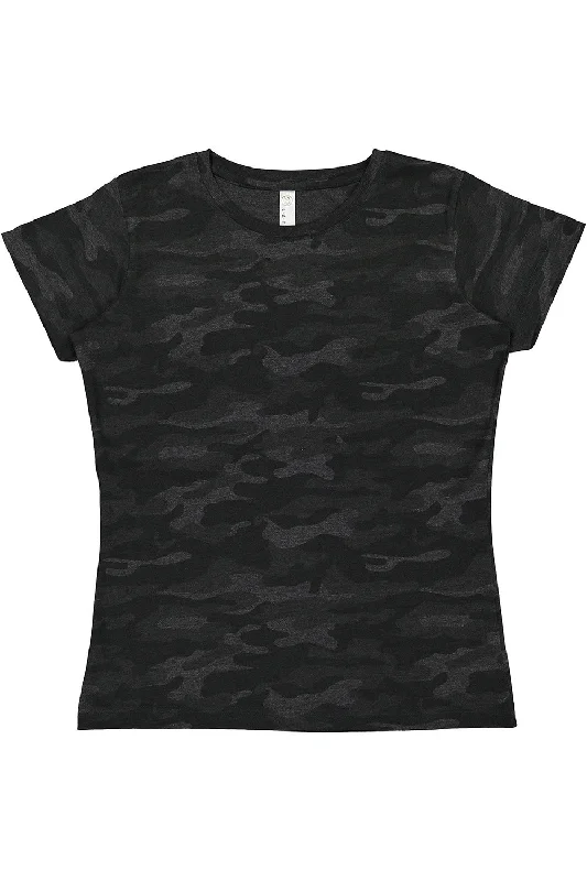 Women's T - shirt with a cropped and fitted bodice and a flared skirtLAT Womens Fine Jersey Short Sleeve Crewneck T-Shirt - Storm Camo