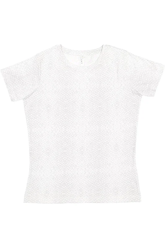 Printed women's T - shirt with a geometric - nautical patternLAT Womens Fine Jersey Short Sleeve Crewneck T-Shirt - White Reptile