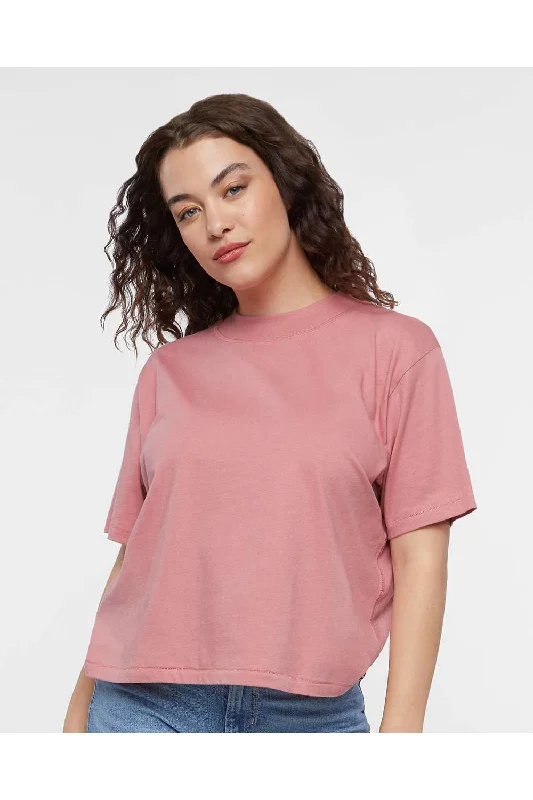 Women's T - shirt with a cable knit patternLAT Womens Boxy Short Sleeve Crewneck T-Shirt - Mauvelous Pink - NEW Women's T - shirt with a cable knit patternLAT Womens Boxy Short Sleeve Crewneck T-Shirt - Mauvelous Pink - NEW