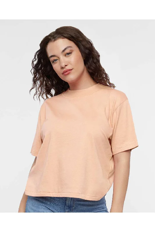 Plaid women's T - shirt for a preppy lookLAT Womens Boxy Short Sleeve Crewneck T-Shirt - Peachy - NEW Plaid women's T - shirt for a preppy lookLAT Womens Boxy Short Sleeve Crewneck T-Shirt - Peachy - NEW