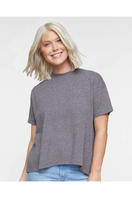 Scoop neck women's T - shirt for a casual lookLAT Womens Hi-Lo Short Sleeve Crewneck T-Shirt - Heather Granite Grey - NEW Scoop neck women's T - shirt for a casual lookLAT Womens Hi-Lo Short Sleeve Crewneck T-Shirt - Heather Granite Grey - NEW