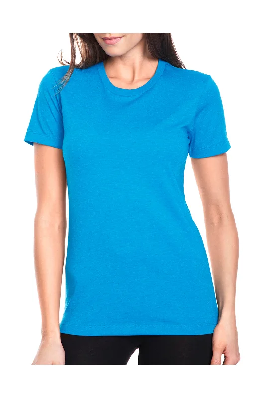Open - front women's T - shirt with a beltNext Level Womens CVC Jersey Short Sleeve Crewneck T-Shirt - Turquoise Blue Open - front women's T - shirt with a beltNext Level Womens CVC Jersey Short Sleeve Crewneck T-Shirt - Turquoise Blue