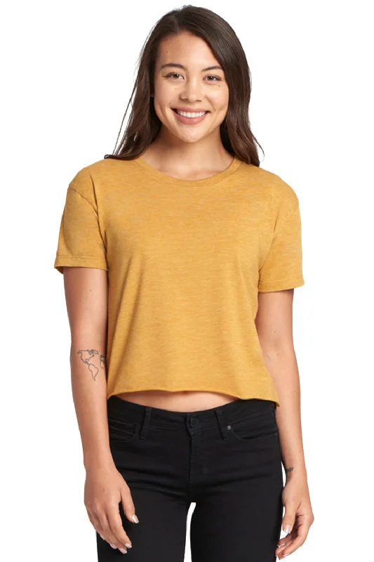Fuzzy women's T - shirt with a fur - like textureNext Level Womens Festival Cali Crop Short Sleeve Crewneck T-Shirt - Antique Gold Fuzzy women's T - shirt with a fur - like textureNext Level Womens Festival Cali Crop Short Sleeve Crewneck T-Shirt - Antique Gold