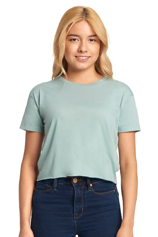 Cable knit women's T - shirt with a cable - textured collarNext Level Womens Festival Cali Crop Short Sleeve Crewneck T-Shirt - Stonewashed Green Cable knit women's T - shirt with a cable - textured collarNext Level Womens Festival Cali Crop Short Sleeve Crewneck T-Shirt - Stonewashed Green