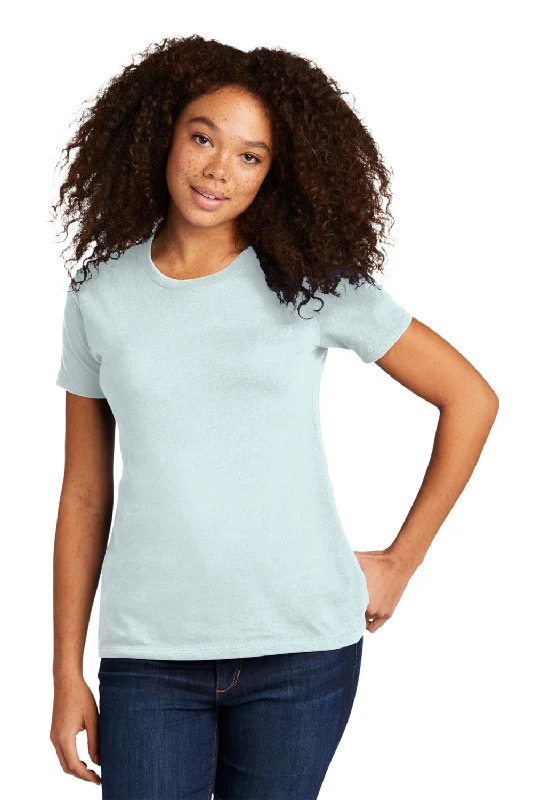 Women's T - shirt with a fringed hemNext Level Womens Boyfriend Fine Jersey Short Sleeve Crewneck T-Shirt - Light Blue Women's T - shirt with a fringed hemNext Level Womens Boyfriend Fine Jersey Short Sleeve Crewneck T-Shirt - Light Blue