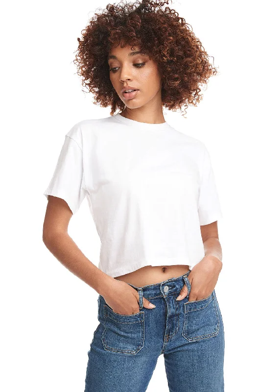Floral - embroidered women's T - shirtNext Level Womens Ideal Crop Short Sleeve Crewneck T-Shirt - White