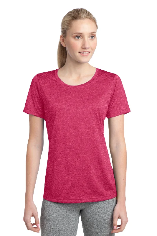 Mock neck women's T - shirt for a modern twistSport-Tek Womens Contender Heather Moisture Wicking Short Sleeve Crewneck T-Shirt - Heather Raspberry Pink - Closeout Mock neck women's T - shirt for a modern twistSport-Tek Womens Contender Heather Moisture Wicking Short Sleeve Crewneck T-Shirt - Heather Raspberry Pink - Closeout