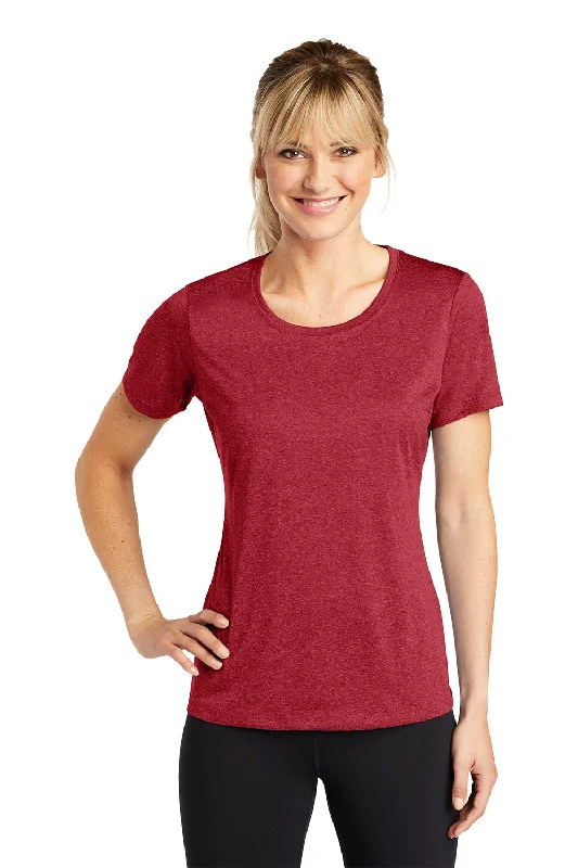 Chunky ribbed women's T - shirt for a textured lookSport-Tek Womens Contender Heather Moisture Wicking Short Sleeve Crewneck T-Shirt - Heather Scarlet Red Chunky ribbed women's T - shirt for a textured lookSport-Tek Womens Contender Heather Moisture Wicking Short Sleeve Crewneck T-Shirt - Heather Scarlet Red