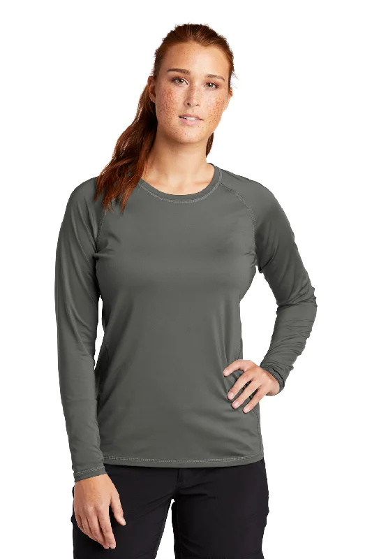 Open - front women's T - shirt for a versatile lookSport-Tek Womens Rashguard Moisture Wicking Long Sleeve Crewneck T-Shirt - Dark Smoke Grey Open - front women's T - shirt for a versatile lookSport-Tek Womens Rashguard Moisture Wicking Long Sleeve Crewneck T-Shirt - Dark Smoke Grey