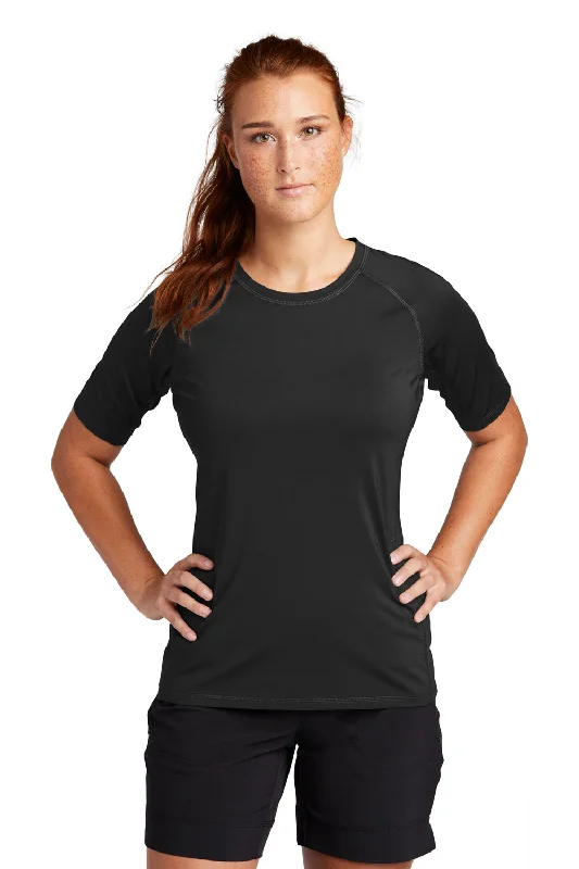 Fitted women's T - shirt to show off curvesSport-Tek Womens Rashguard Moisture Wicking Short Sleeve Crewneck T-Shirt - Black Fitted women's T - shirt to show off curvesSport-Tek Womens Rashguard Moisture Wicking Short Sleeve Crewneck T-Shirt - Black