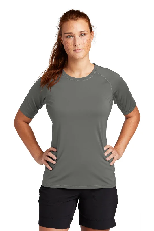 Women's T - shirt with a high - low hemSport-Tek Womens Rashguard Moisture Wicking Short Sleeve Crewneck T-Shirt - Dark Smoke Grey Women's T - shirt with a high - low hemSport-Tek Womens Rashguard Moisture Wicking Short Sleeve Crewneck T-Shirt - Dark Smoke Grey