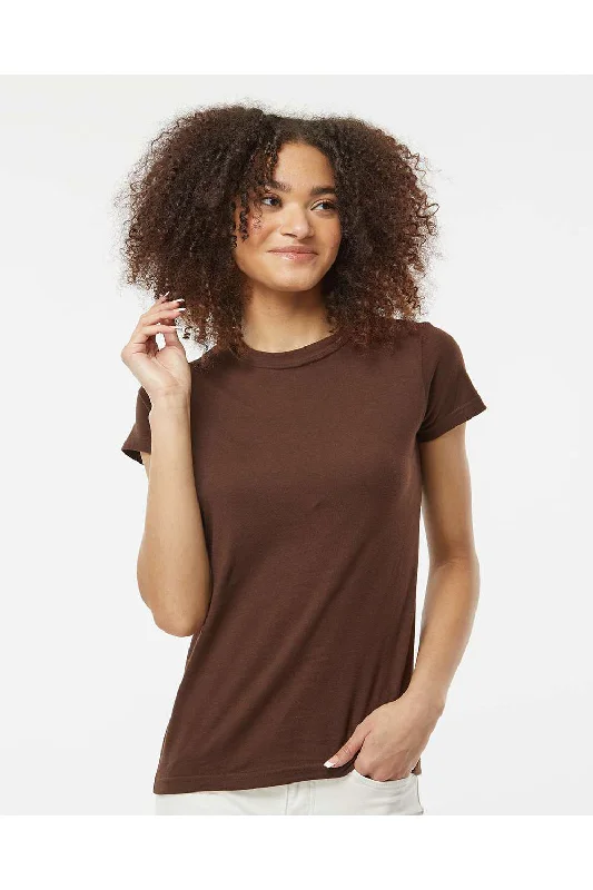 Mock - neck women's T - shirt with a drawstring hoodTultex Womens Fine Jersey Slim Fit Short Sleeve Crewneck T-Shirt - Brown - NEW Mock - neck women's T - shirt with a drawstring hoodTultex Womens Fine Jersey Slim Fit Short Sleeve Crewneck T-Shirt - Brown - NEW