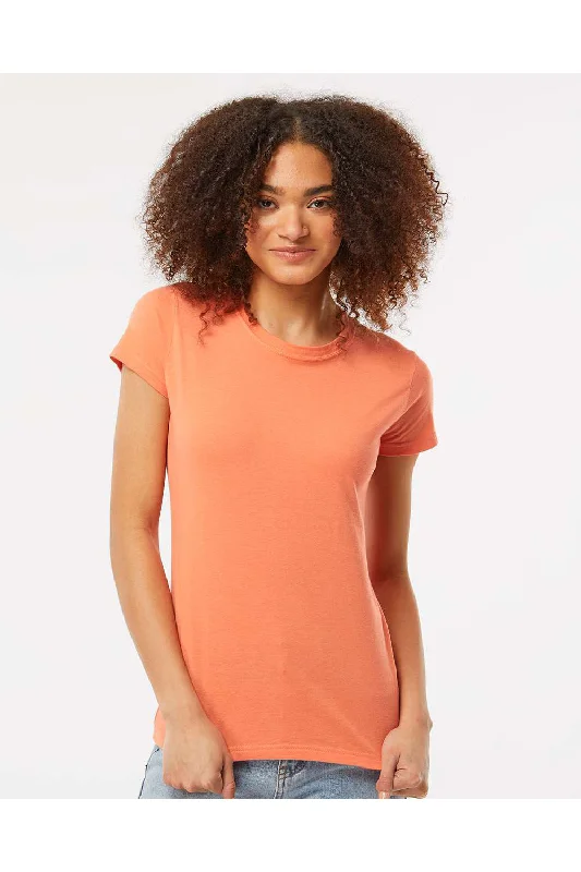 Women's T - shirt with a flapped pocket and a zip - up closureTultex Womens Fine Jersey Slim Fit Short Sleeve Crewneck T-Shirt - Coral Orange - NEW Women's T - shirt with a flapped pocket and a zip - up closureTultex Womens Fine Jersey Slim Fit Short Sleeve Crewneck T-Shirt - Coral Orange - NEW