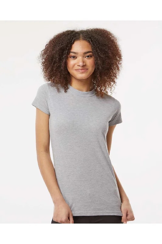 Women's T - shirt with a metallic - colored yarn and a ribbed textureTultex Womens Fine Jersey Slim Fit Short Sleeve Crewneck T-Shirt - Heather Grey - NEW Women's T - shirt with a metallic - colored yarn and a ribbed textureTultex Womens Fine Jersey Slim Fit Short Sleeve Crewneck T-Shirt - Heather Grey - NEW
