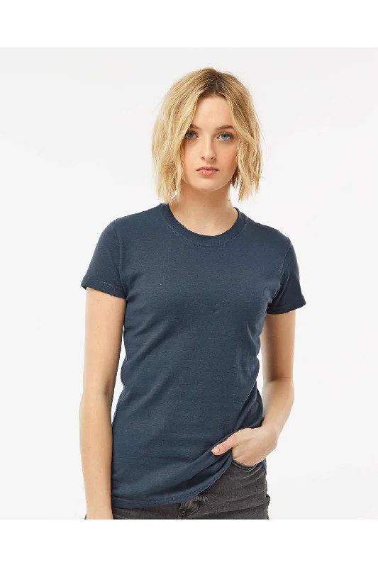 Printed women's T - shirt with a vintage - inspired floral patternTultex Womens Fine Jersey Slim Fit Short Sleeve Crewneck T-Shirt - Indigo Blue - NEW Printed women's T - shirt with a vintage - inspired floral patternTultex Womens Fine Jersey Slim Fit Short Sleeve Crewneck T-Shirt - Indigo Blue - NEW