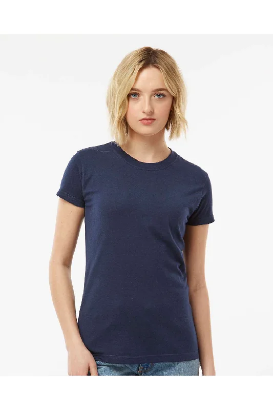 Open - work women's T - shirt with a scalloped hemTultex Womens Fine Jersey Slim Fit Short Sleeve Crewneck T-Shirt - Navy Blue - NEW Open - work women's T - shirt with a scalloped hemTultex Womens Fine Jersey Slim Fit Short Sleeve Crewneck T-Shirt - Navy Blue - NEW