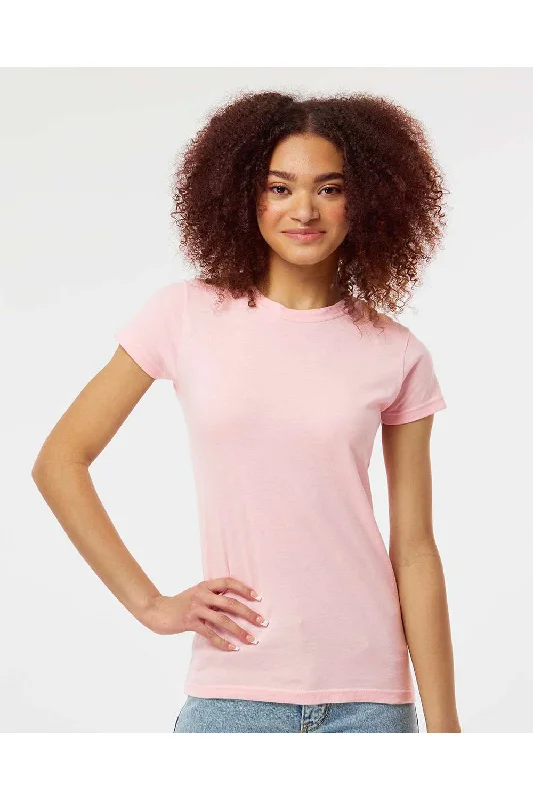 Fitted women's turtleneck T - shirt with a cut - out backTultex Womens Fine Jersey Slim Fit Short Sleeve Crewneck T-Shirt - Pink - NEW Fitted women's turtleneck T - shirt with a cut - out backTultex Womens Fine Jersey Slim Fit Short Sleeve Crewneck T-Shirt - Pink - NEW