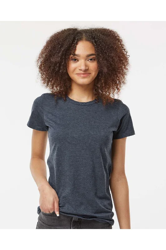 Women's T - shirt with a high - low hemTultex Womens Premium Short Sleeve Crewneck T-Shirt - Heather Navy Blue - NEW
