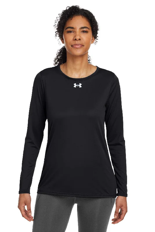 Long - length women's T - shirt with a hood and a drawstringUnder Armour Womens Team Tech Moisture Wicking Long Sleeve Crewneck T-Shirt - Black Long - length women's T - shirt with a hood and a drawstringUnder Armour Womens Team Tech Moisture Wicking Long Sleeve Crewneck T-Shirt - Black