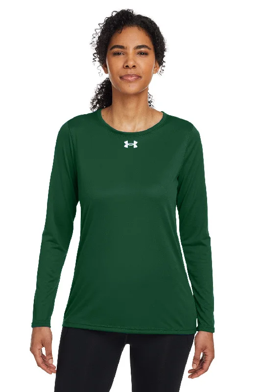 Cropped women's T - shirt with a pom - pom trimUnder Armour Womens Team Tech Moisture Wicking Long Sleeve Crewneck T-Shirt - Forest Green Cropped women's T - shirt with a pom - pom trimUnder Armour Womens Team Tech Moisture Wicking Long Sleeve Crewneck T-Shirt - Forest Green