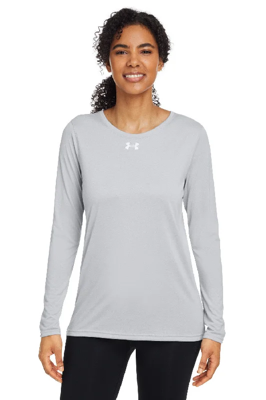 Printed women's T - shirt with a watercolor - inspired patternUnder Armour Womens Team Tech Moisture Wicking Long Sleeve Crewneck T-Shirt - Mod Grey Printed women's T - shirt with a watercolor - inspired patternUnder Armour Womens Team Tech Moisture Wicking Long Sleeve Crewneck T-Shirt - Mod Grey