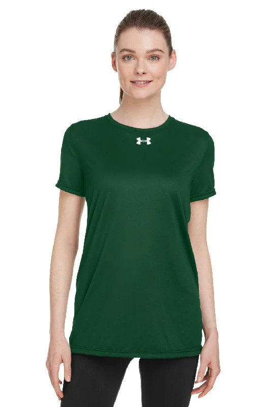 Women's T - shirt with a metallic - colored yarn and a ribbed textureUnder Armour Womens Team Tech Moisture Wicking Short Sleeve Crewneck T-Shirt - Forest Green Women's T - shirt with a metallic - colored yarn and a ribbed textureUnder Armour Womens Team Tech Moisture Wicking Short Sleeve Crewneck T-Shirt - Forest Green