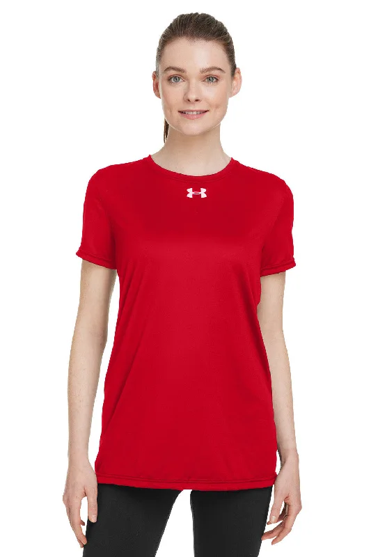Open - work women's T - shirt with a scalloped hemUnder Armour Womens Team Tech Moisture Wicking Short Sleeve Crewneck T-Shirt - Red Open - work women's T - shirt with a scalloped hemUnder Armour Womens Team Tech Moisture Wicking Short Sleeve Crewneck T-Shirt - Red