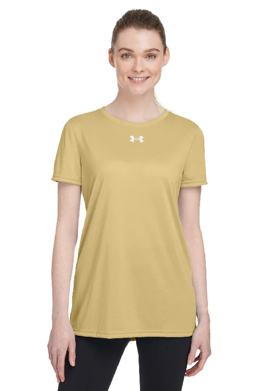 Fitted women's turtleneck T - shirt with a cut - out backUnder Armour Womens Team Tech Moisture Wicking Short Sleeve Crewneck T-Shirt - Vegas Gold Fitted women's turtleneck T - shirt with a cut - out backUnder Armour Womens Team Tech Moisture Wicking Short Sleeve Crewneck T-Shirt - Vegas Gold