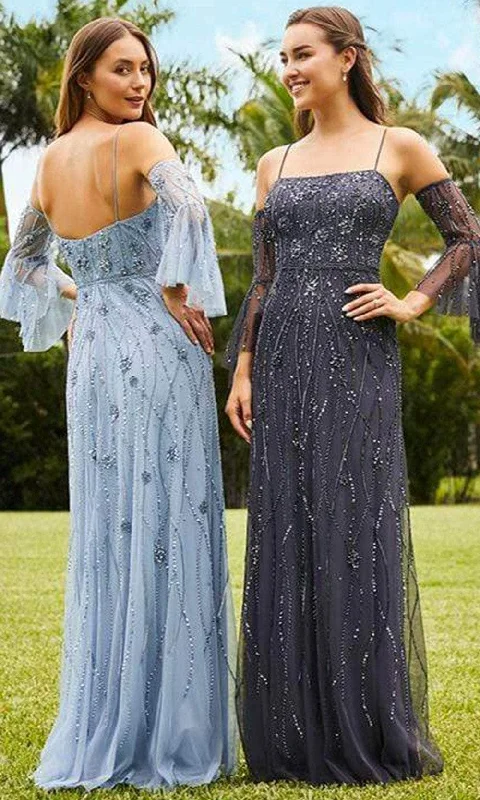 "Smart casual dresses for women for work - to - weekend transitions"Adrianna Papell Platinum - 40349 Straight Across Embellished Mesh Gown "Smart casual dresses for women for work - to - weekend transitions"Adrianna Papell Platinum - 40349 Straight Across Embellished Mesh Gown