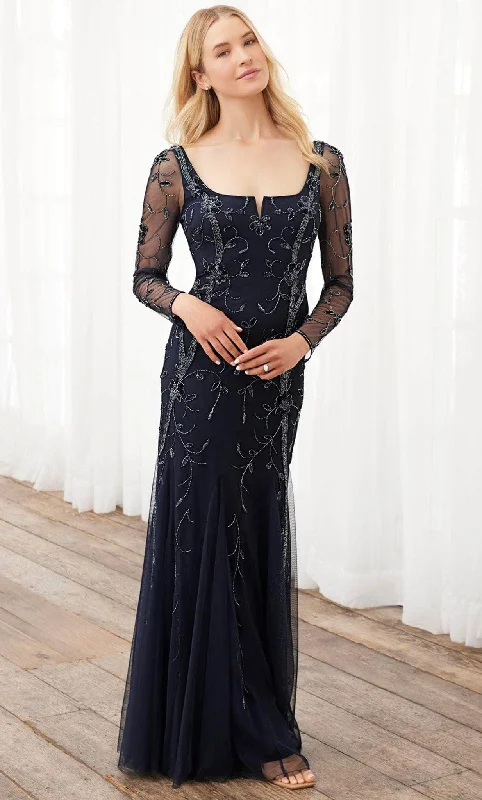 "Sustainable and eco - friendly women's dresses"Adrianna Papell Platinum 40396 - Sheer Floral Beaded Dress
