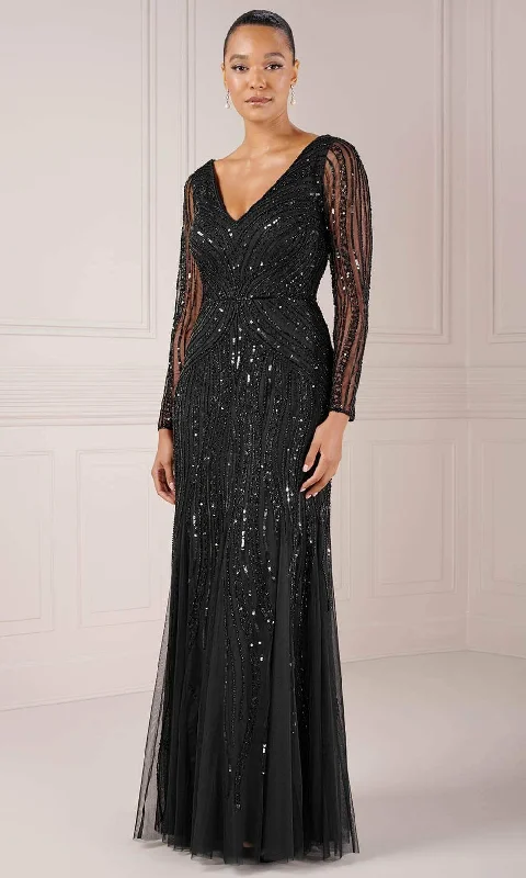 "Homecoming dresses for women to stand out"Adrianna Papell Platinum 40445 - Long Sleeve V-Neck Evening Dress