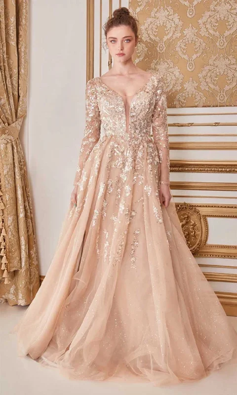 "Sustainable and eco - friendly women's dresses"Andrea and Leo A1215 - Plunging Sequined Evening Gown "Sustainable and eco - friendly women's dresses"Andrea and Leo A1215 - Plunging Sequined Evening Gown