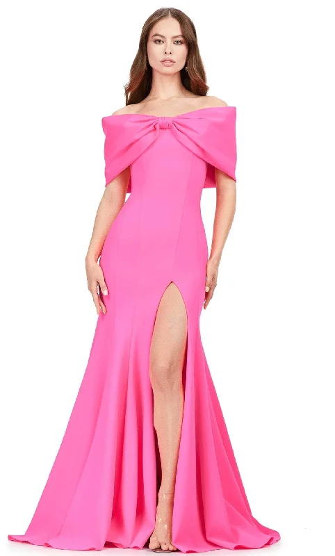 "Sequined dresses for women to shine at parties"Ashley Lauren 11412 - Bow Designed Off-Shoulder Prom Gown