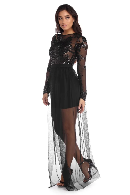 "Midi dresses for women with unique patterns"Catalina Sequin And Chiffon Dress
