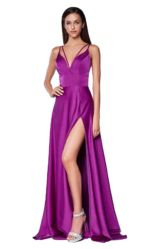 "Pleated dresses for women with a graceful movement"Cinderella Divine - CS034 Plunging V-neck A-line Gown With Train "Pleated dresses for women with a graceful movement"Cinderella Divine - CS034 Plunging V-neck A-line Gown With Train