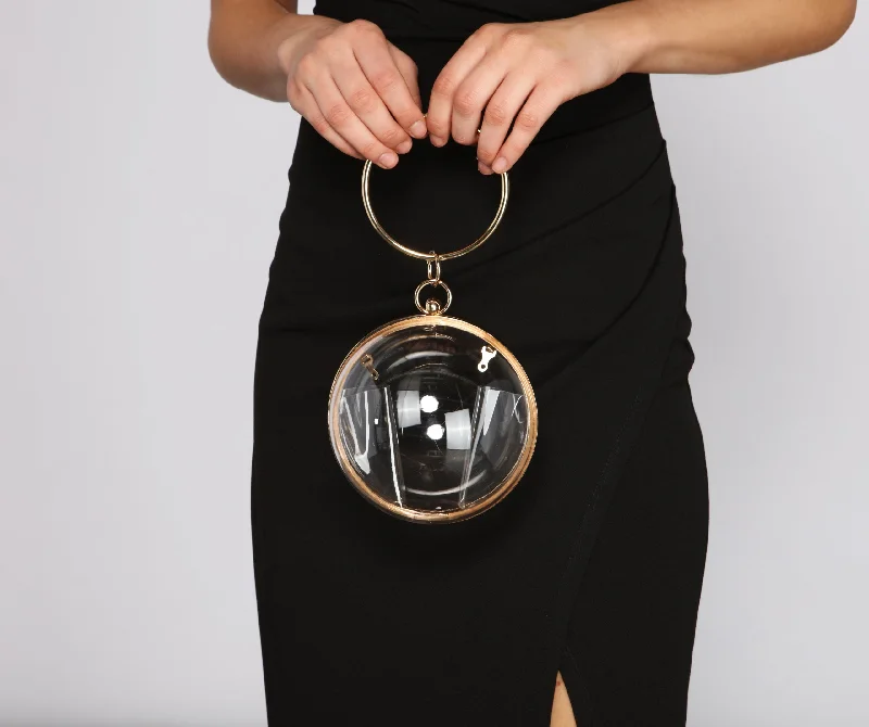 "Striped dresses for women with a classic touch"Just Watch Me Sphere Clear Clutch