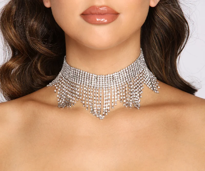 "Off - shoulder dresses for women to show off collarbones"Diva Moment Fringe Rhinestone Collar "Off - shoulder dresses for women to show off collarbones"Diva Moment Fringe Rhinestone Collar