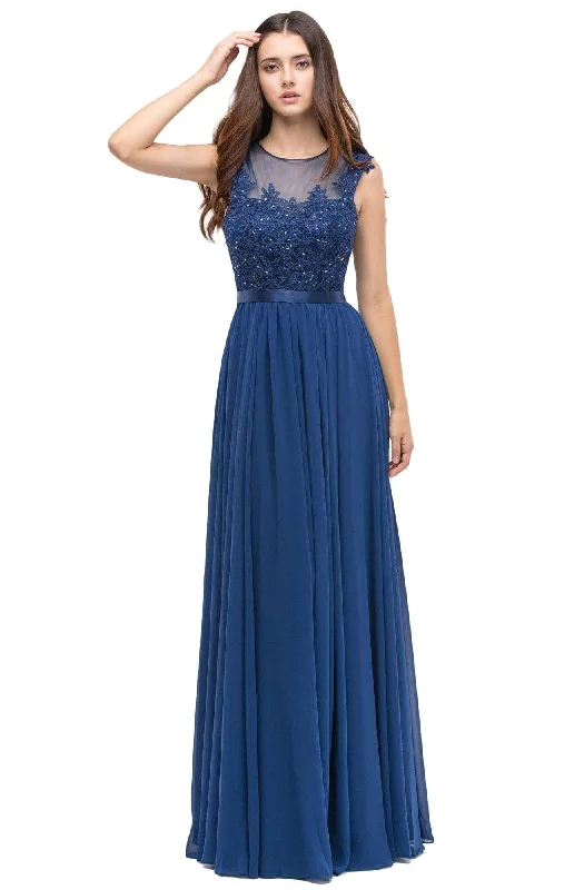 "A - line dresses for women to flatter the figure"Eureka Fashion - 3611 Lace Illusion Neck Chiffon A-line Gown "A - line dresses for women to flatter the figure"Eureka Fashion - 3611 Lace Illusion Neck Chiffon A-line Gown