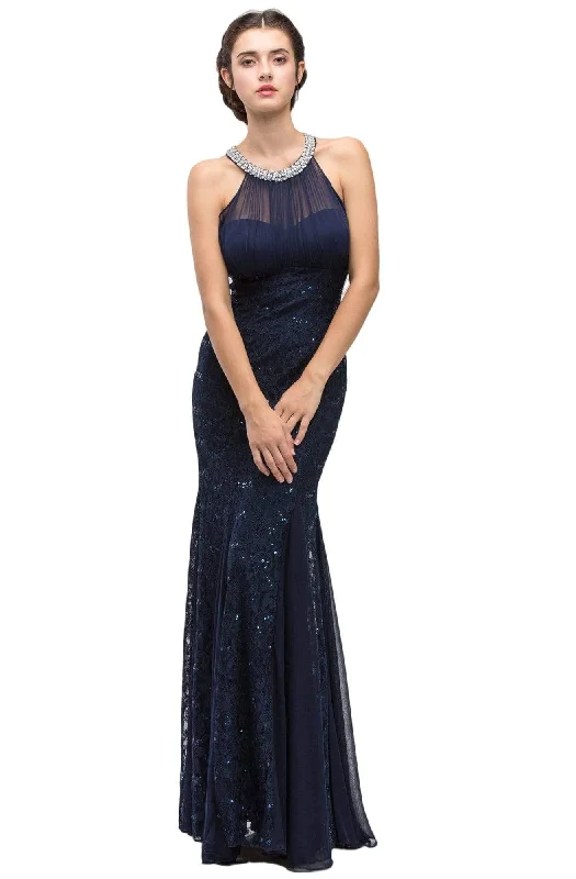 "Petite women's dresses with flattering fits"Eureka Fashion - 5030 Halter Neck Lace Trumpet Dress "Petite women's dresses with flattering fits"Eureka Fashion - 5030 Halter Neck Lace Trumpet Dress