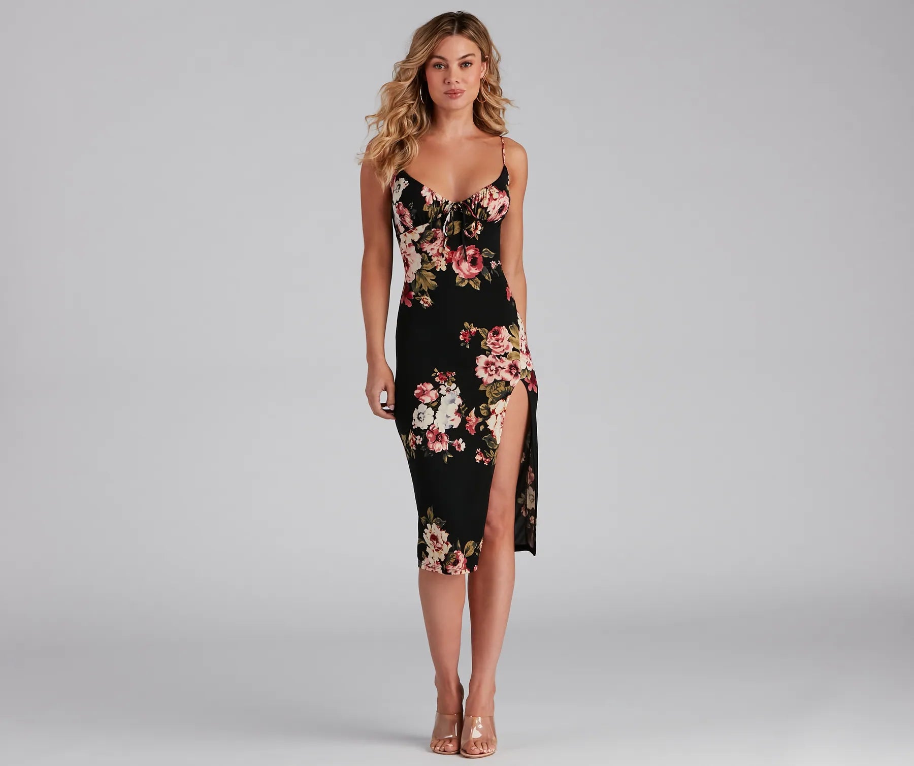 "Elegant wedding guest dresses for women under $100"Floral Feels Scoop Neck Strappy Midi Dress "Elegant wedding guest dresses for women under $100"Floral Feels Scoop Neck Strappy Midi Dress